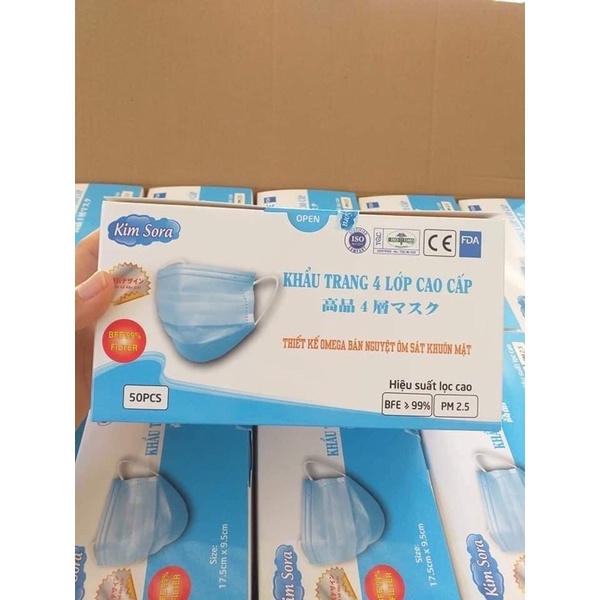 [Hộp 50c] Khẩu trang xuất Nhật cao cấp Kim Sora 4 lớp kháng khuẩn dày,không xù lông hàng loại 1