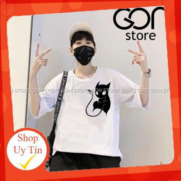 [MÃ GIẢM 20K] Áo thun tay lỡ nam nữ giá rẻ form rộng freesize (45-85kg) unisex mèo devil - CAT12N