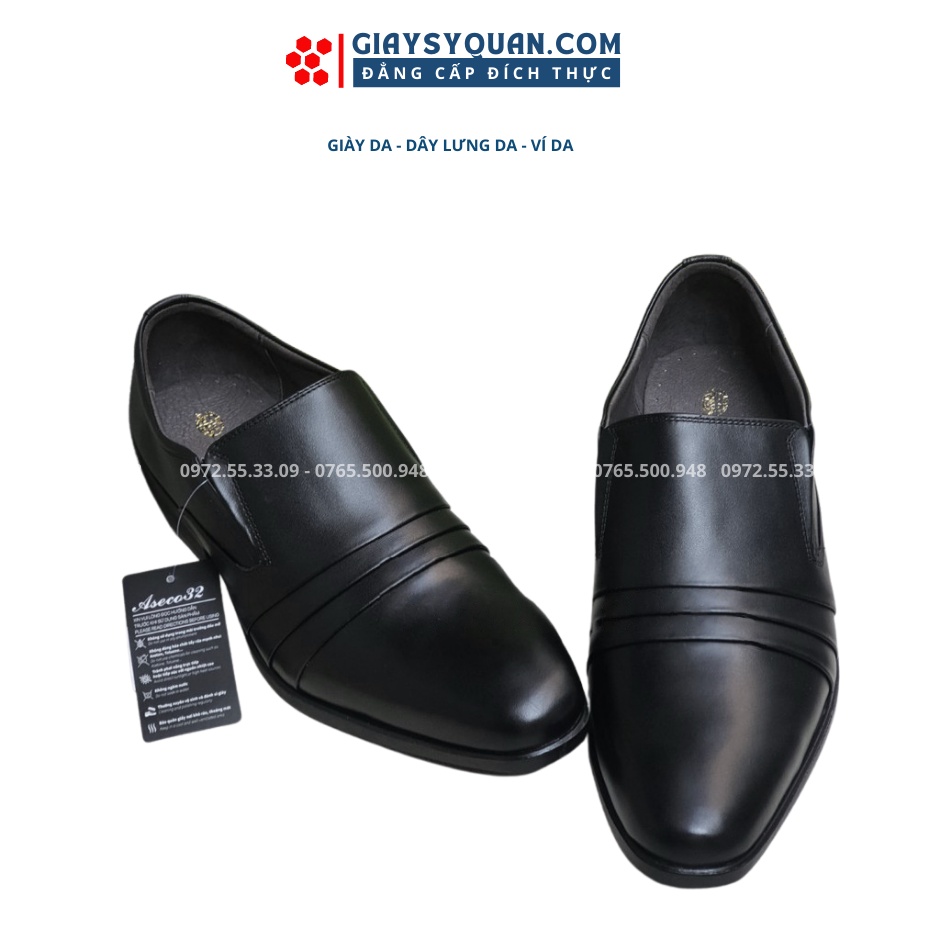 Giày da nam công sở làm từ da bò thật 100%, thiết kế ôm chân mũi nhọn phong cách hiện đại, đế Pu cao cấp màu đen Mã 155A