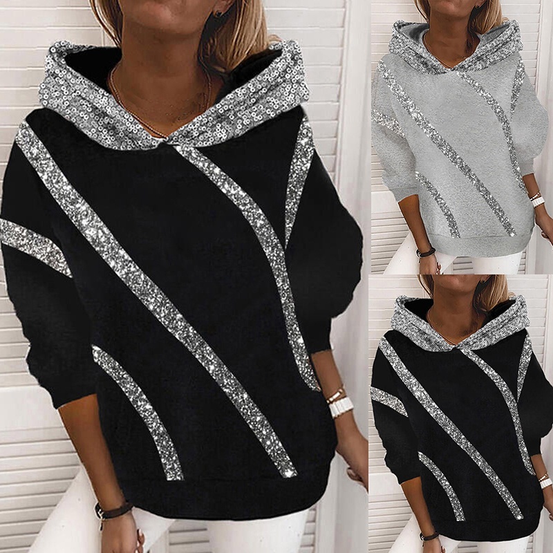 Áo Hoodie Dáng Rộng Đính Kim Sa Thời Trang Nữ