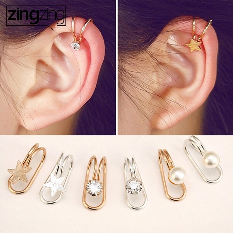 Zing Korean pearl earrings Single diamond ear clip U-shaped ear clip single set 769