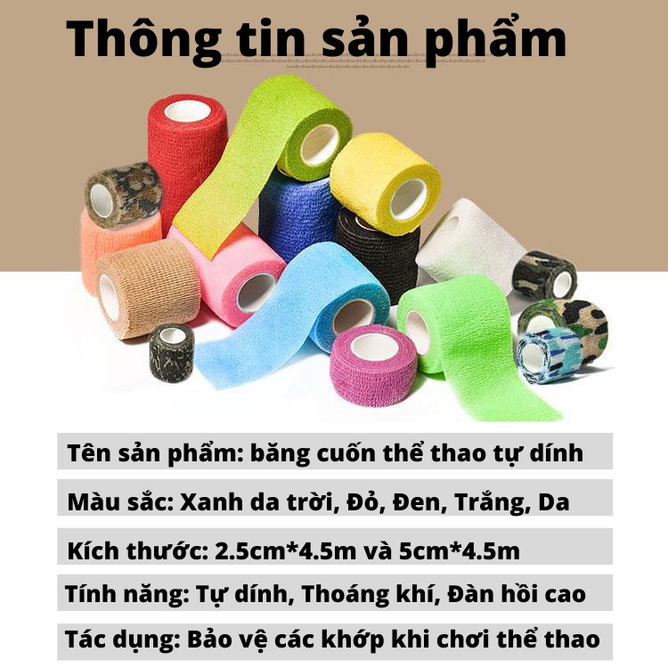 Băng quấn cơ, băng keo dán cơ thể thao cao su non co giãn cao cấp chống chấn thương