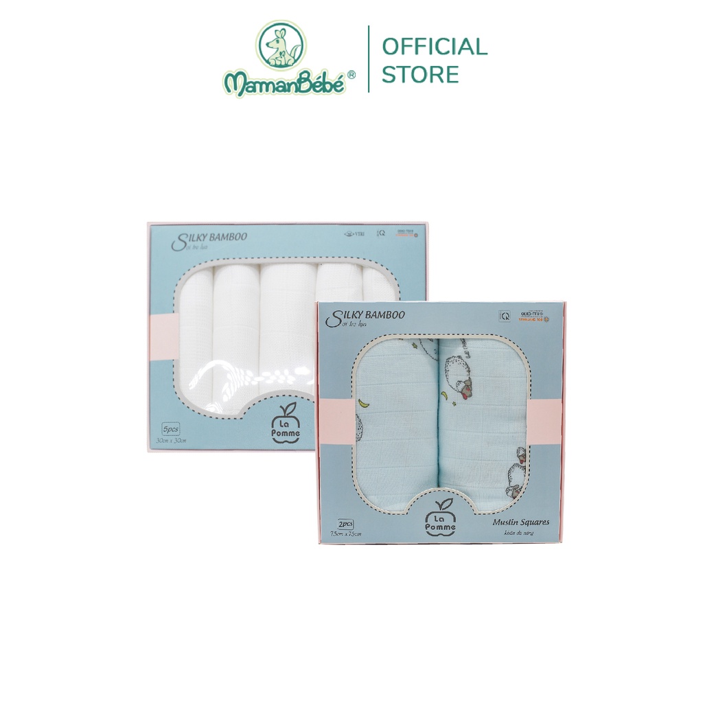 Combo K001 sét 5 khăn (30x30cm) &amp; K002 sét 2 khăn (75x75cm) la pomme màu Trắng