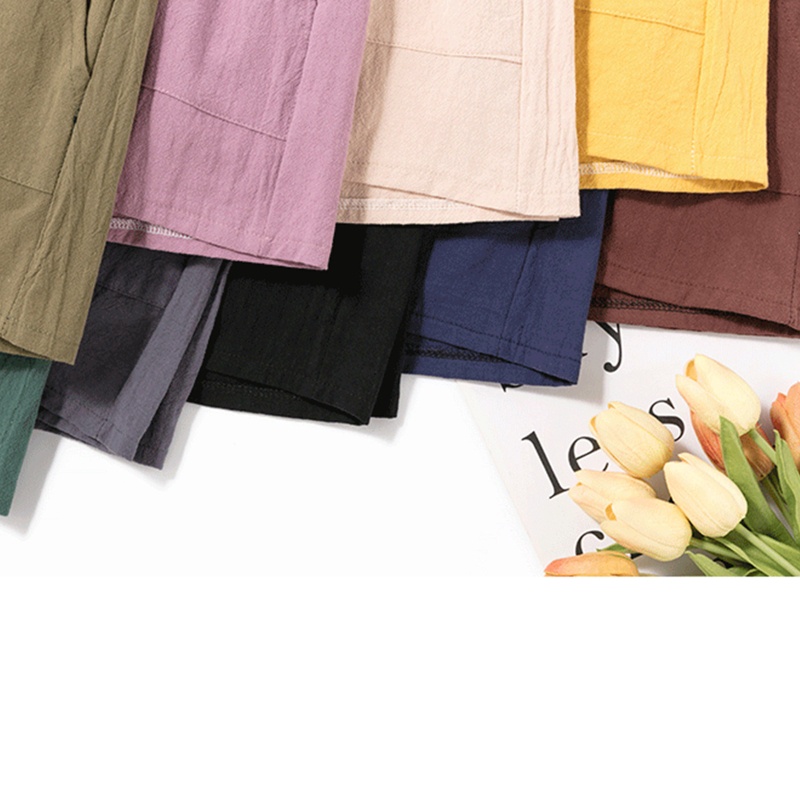 Quần Sooc Cotton Lanh Ống Rộng Thoải Mái Có Túi Thời Trang Mùa Hè Cho Nữ