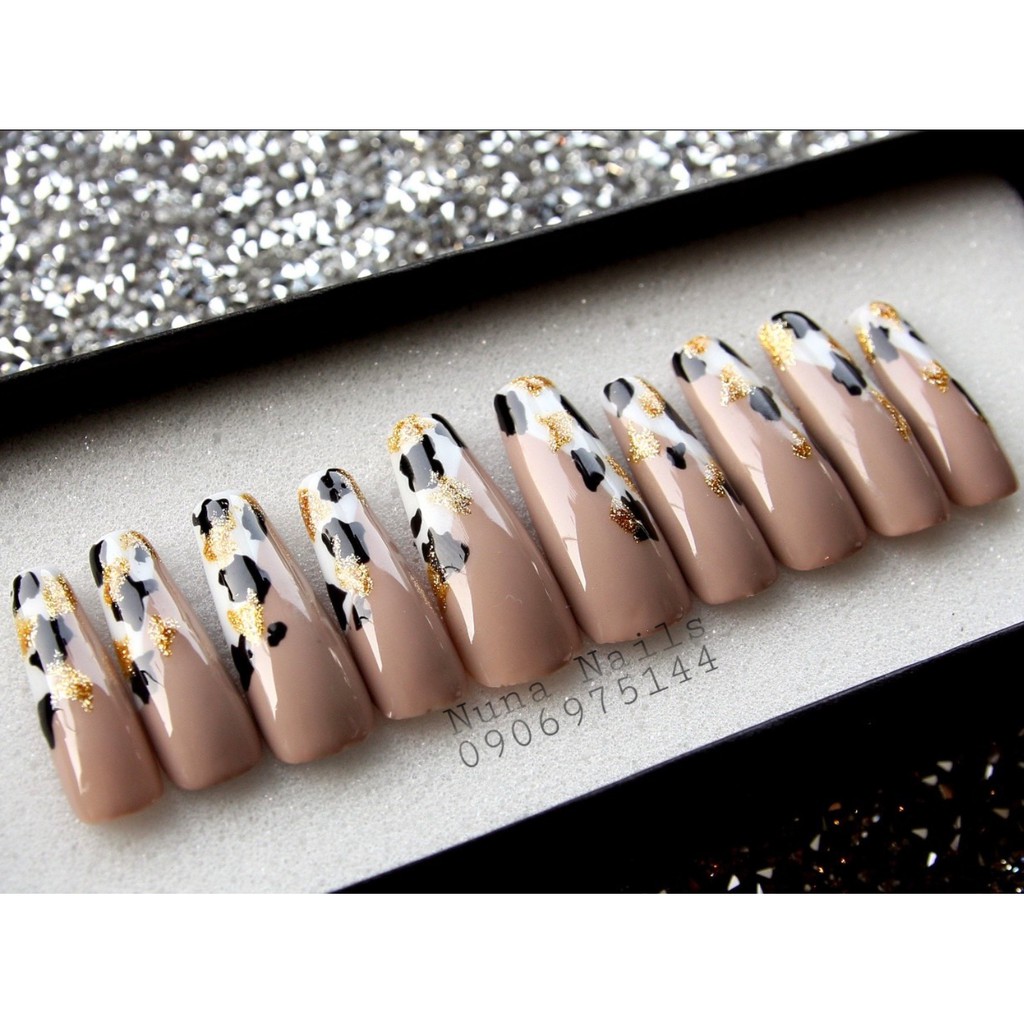 NAILBOX full phụ kiện Móng up thiêt kế bò sữa đầu móng mix gold  inbox chọn size và shape đầy đủ phụ kiện CÓ NOW SHIP