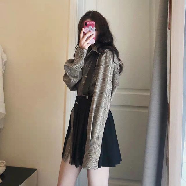 [ORDER+ẢNH THẬT] Set váy áo sơ mi kẻ dáng dài + chân váy xếp li cách điệu Ulzzang BLACK PINK siêu xinh - độc - hot | BigBuy360 - bigbuy360.vn