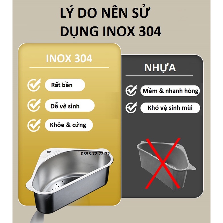 Rổ thoát nước lọc rác gác bồn rửa chén thông minh đa năng, giá đựng giẻ rửa bát Inox 304