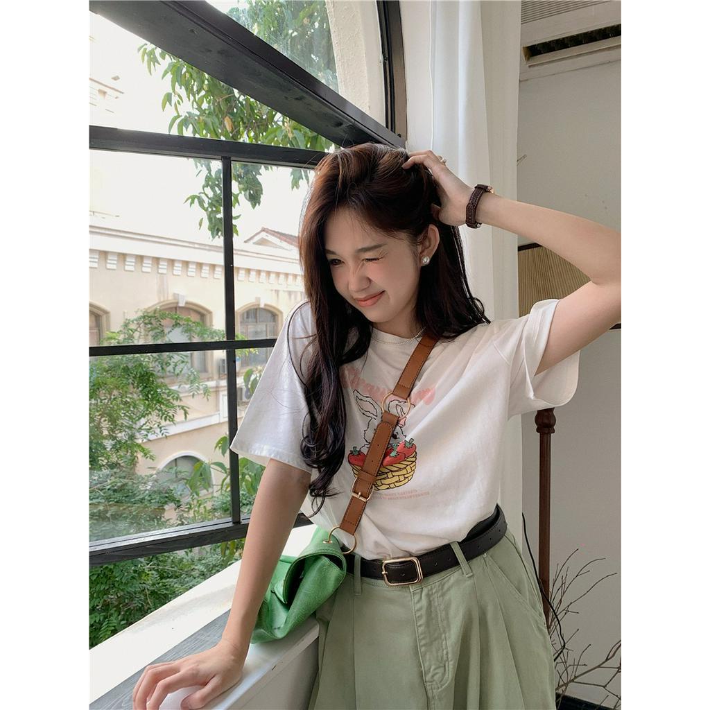 Áo Thun Cotton Ngắn Tay In Hình Dễ Thương Thời Trang Mùa Hè 64043