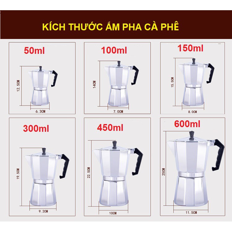 Ấm pha cà phê moka Espresso Italy 150ml, bình pha cà phê Ý 3 tách - Moka Express 3 cup