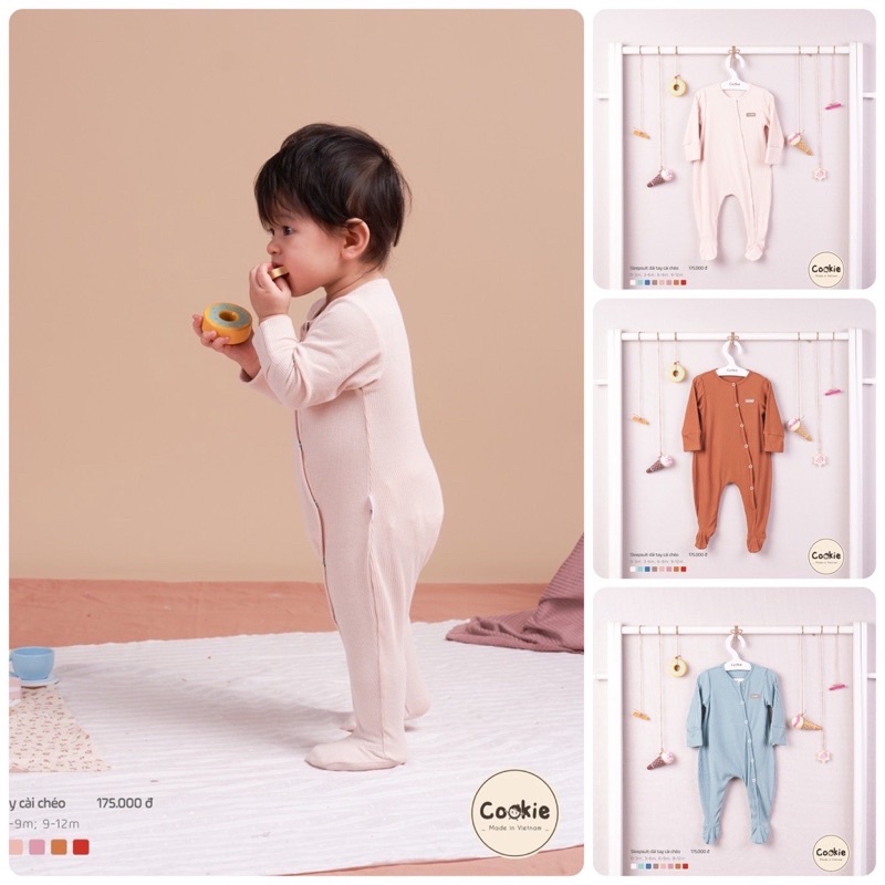 Cookie - Sleepsuit liền tất dài tay cài chéo cotton tăm mềm mát cho bé