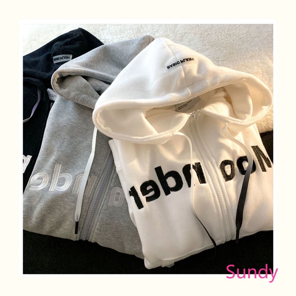 Áo Khoác Hoodie Dáng Rộng Thêu Chữ Plus Size Cho Nữ