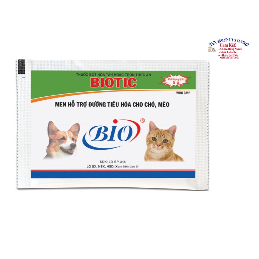 Bột hỗ trợ tiêu hóa cho Chó Mèo BIOTIC Gói 5g Cung cấp vitamin, Tăng cường lợi khuẩn Xuất xứ Việt Nam