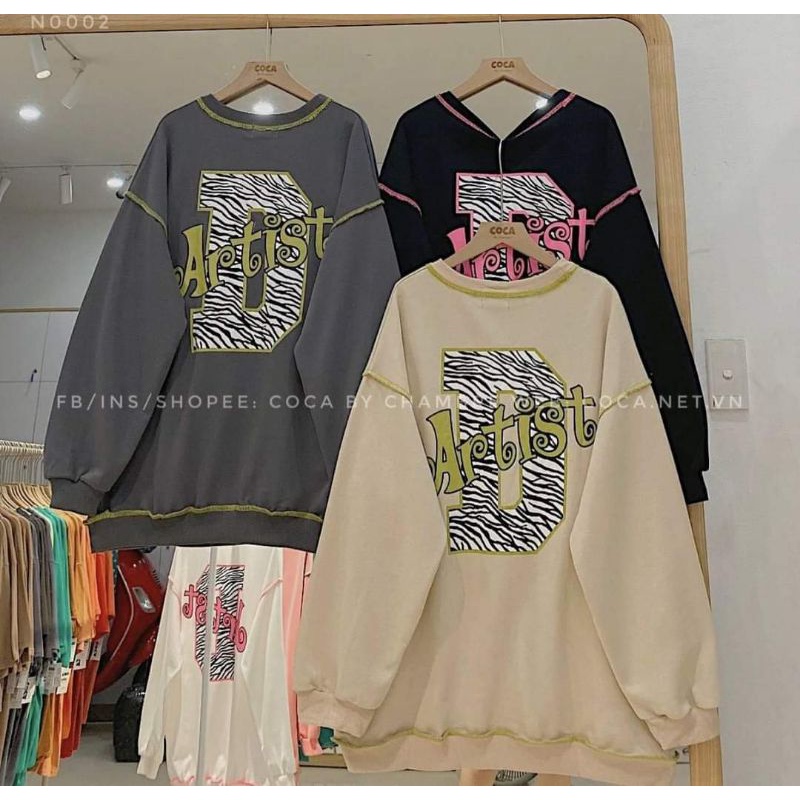 [Rẻ Vô Địch] Áo swt nỉ cổ tròn cotton tay bồng ------- ÁO NỈ CỔ TRÒN CHỮ D THÊU CHỈ NỔI