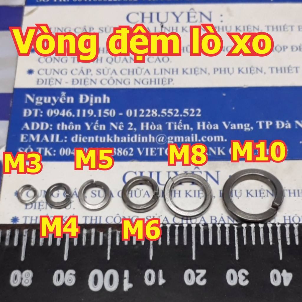 vòng đệm long đền  lò xo, đệm vênh DIN93 inox 201, thép không gỉ M3/M4/M5/M6/M8/M10 (giá cho 1 lạng) kde5045