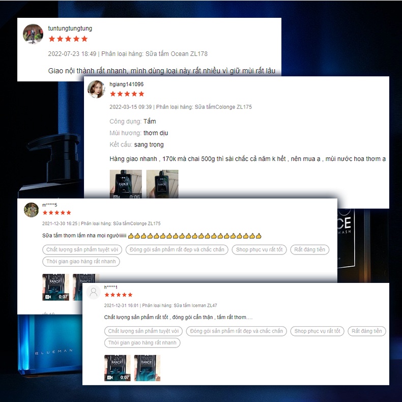 Sữa Tắm Nam Thơm Lâu BLUEMAN, Hương Nước Hoa Đầy Nam Tính Lưu Hương Đến 8H - 500ml