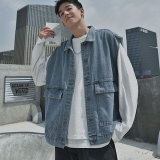 Áo Jeans Gile Denim Unisex Form rộng phong cách Hàn Quốc