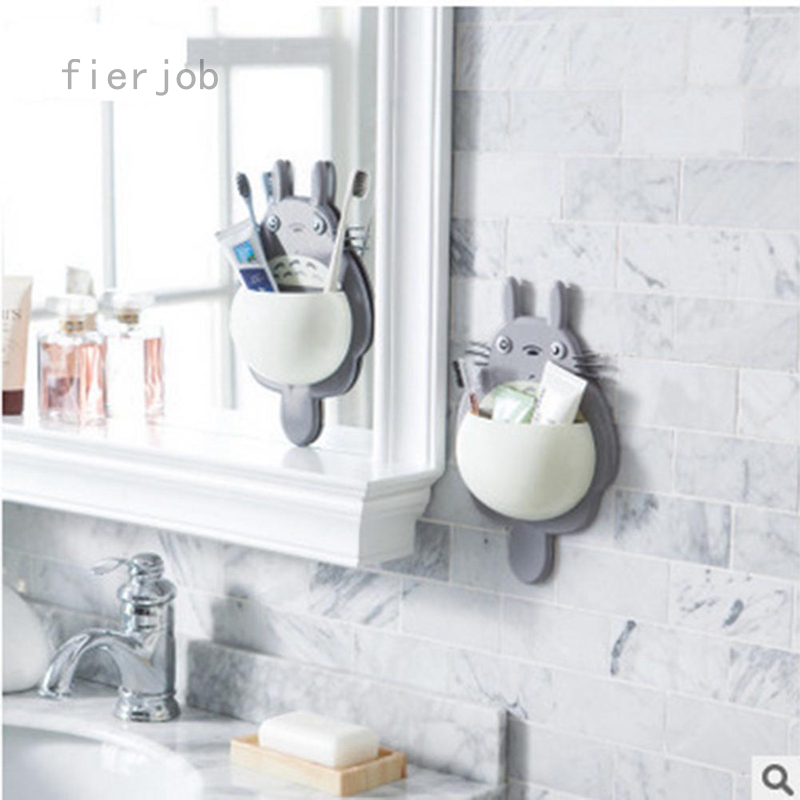 Fierjob Giá để bàn chải thiết kế cốc hút dán tường nhà tắm/nhà bếp tiết kiệm không gian