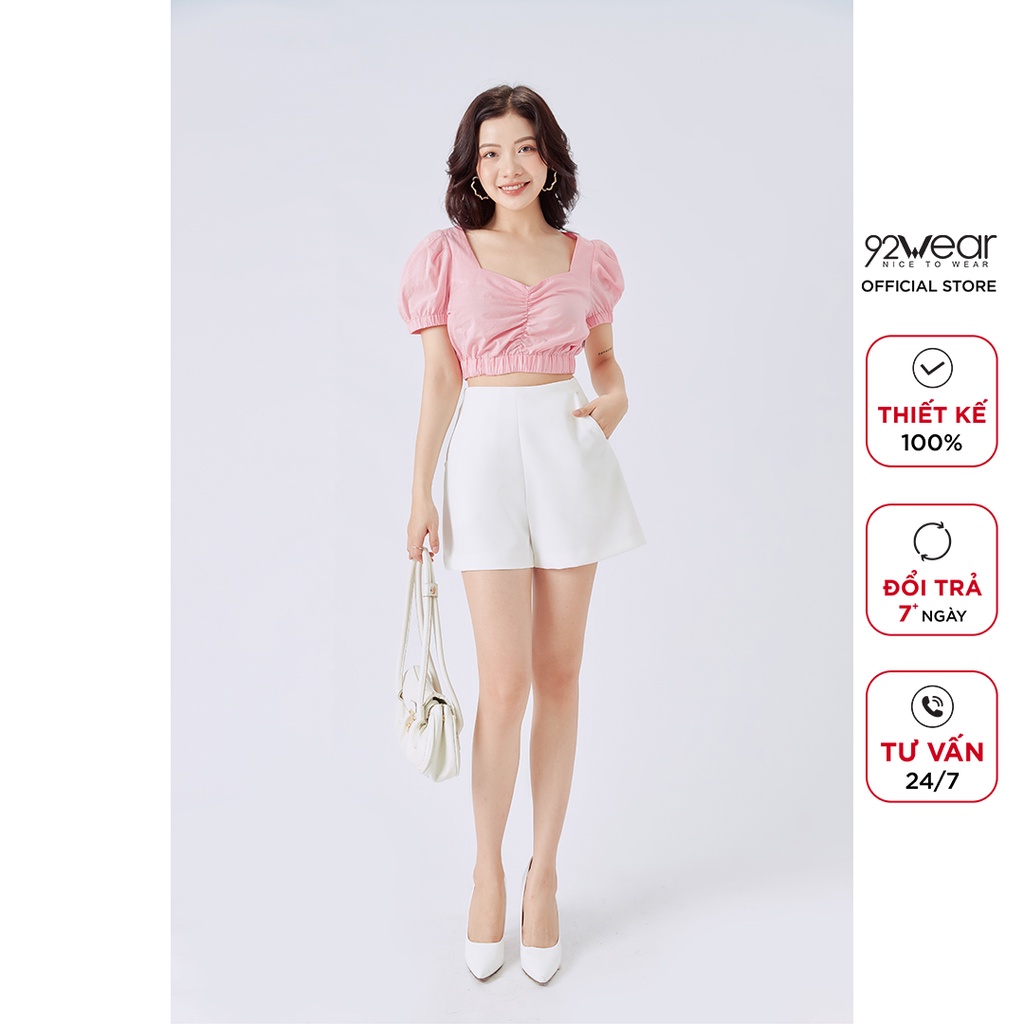 Quần short nữ 92WEAR thiết kế sooc cạp cao khóa liền sườn SVW1150