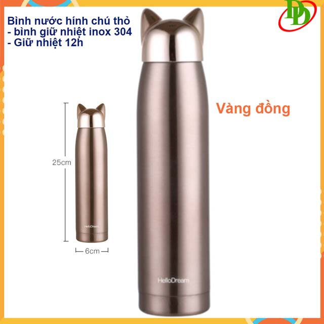 Bình Nước Giữ Nhiệt Hình Thỏ Ngộ Nghĩnh - Thiết Kế Dễ Thương Dung Tích Lên Đến 360ml