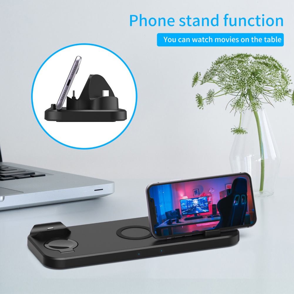 Đế Sạc Nhanh Không Dây 6 Trong 1 Có Thể Gập Lại Được Tiện Dụng