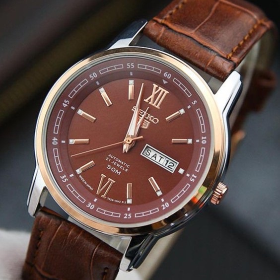 Đồng Hồ Nam Seiko Cao Cấp Dây Da, Kim Đồng Hồ Có Dạ Quang, Chống Nước 3ATM.