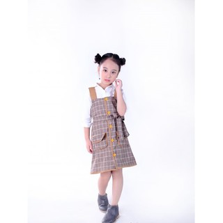 Váy caro nâu hai dây Lovekids LK0198
