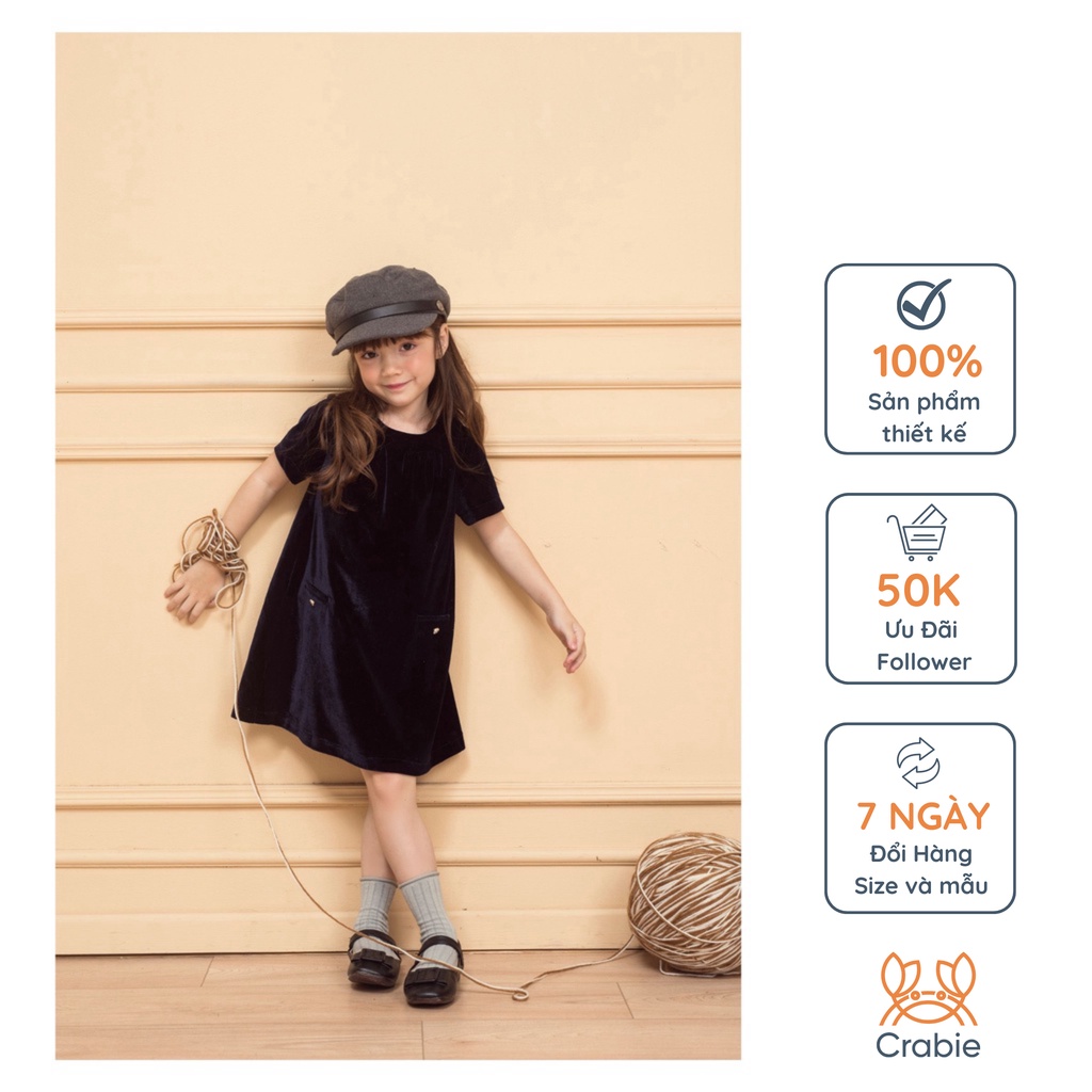 Váy bé gái CRABIE nhung xếp nếp cộc tay xinh xắn - Vanessa dress - Navy