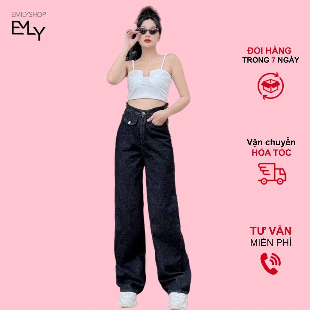 Quần Jeans Nữ Ống Suông Form Rộng Ulzzang Emilyshop