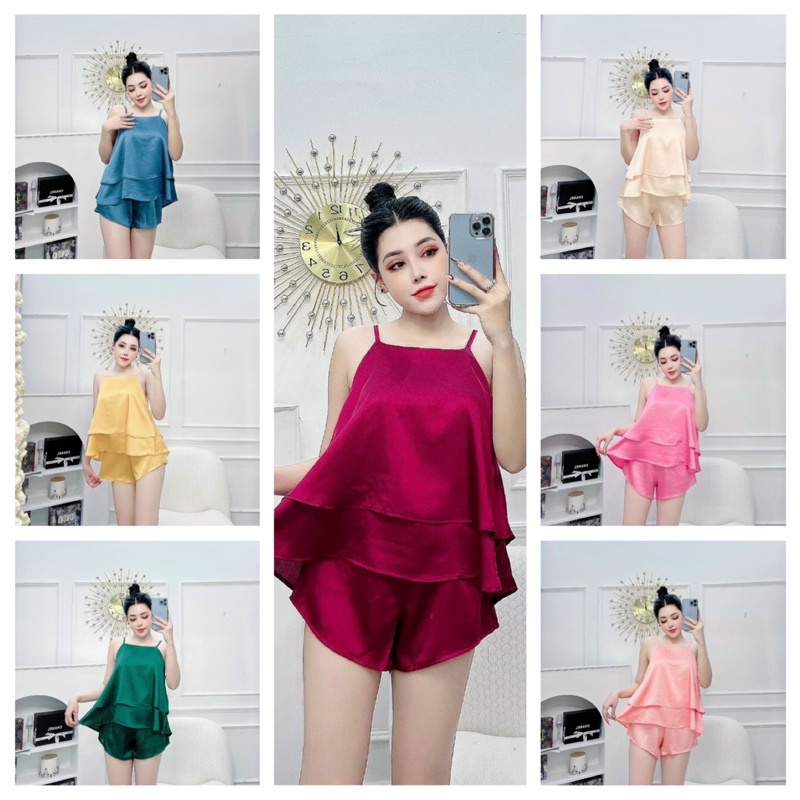 Đồ bộ ngủ 2 tầng đồ bộ mặc nhà lụa satin mềm quần có túi quần kèm ảnh thật