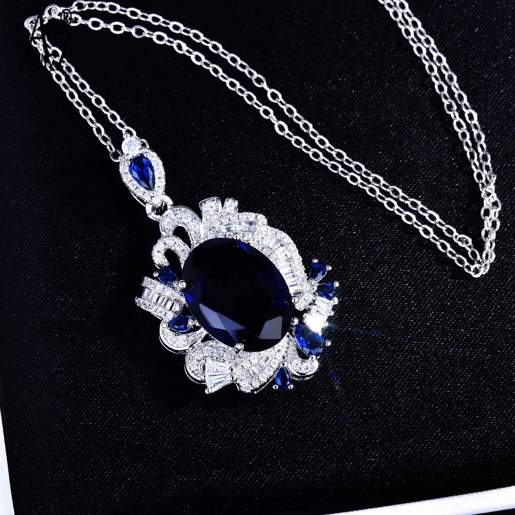 Bộ Vòng cổ + bông tai mạ bạc 925 đính đá sapphire nhiều màu thời trang cho nữ