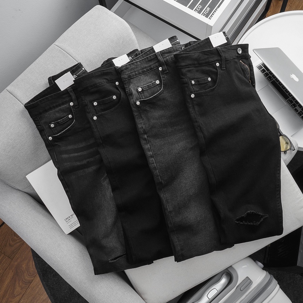 Quần Jean dài ZARA rách gối, trơn ( đen , xám )