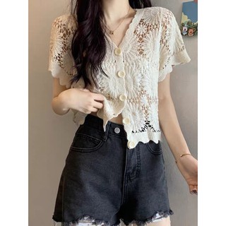 Áo len hoa cúc croptop xinh iu