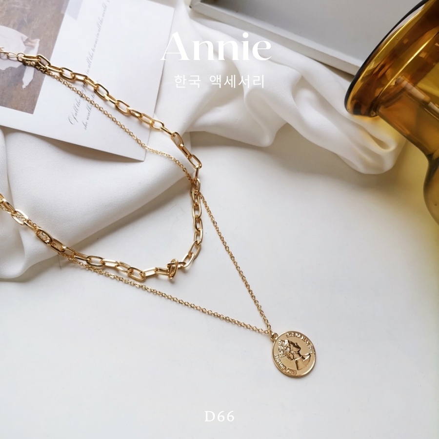 Dây chuyền phối kiểu 2 sợi hình đồng tiền mạ vàng phong cách cổ điển ANNIE - D66