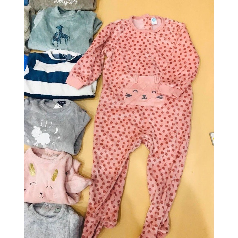 [Sleepsuit] Body dài liền bàn các hãng TEX và KIABI chất liệu nỉ nhung cho bé trai bé gái size từ 1 tháng đến 36 tháng