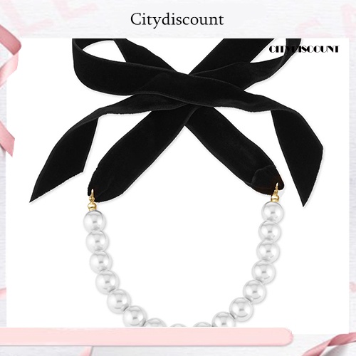 Vòng Cổ Choker Dây Nhung Thắt Nơ Đính Ngọc Trai Nhân Tạo Thời Trang