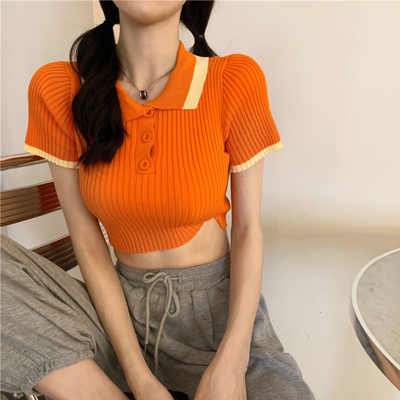 Áo Thun Dệt Kim Mỏng Tay Ngắn Vừa Vặn Kiểu Dáng Đẹp Mắt Dành Cho Nữ