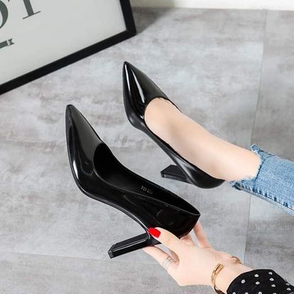 Giày cao gót bít mũi bigsize gót vuông da bóng màu trơn đơn giản full size từ 30-44, G009