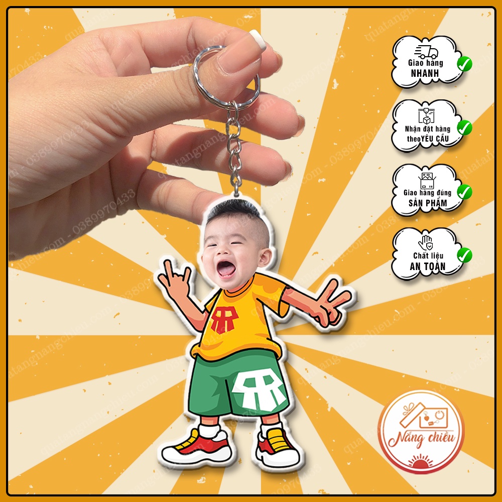 Phụ kiện treo balo,chìa khóa xe, Móc khóa in ảnh con yêu, cắt ghép chibi bé nam dễ thương, siêu rẻ, quà tặng ý nghĩa