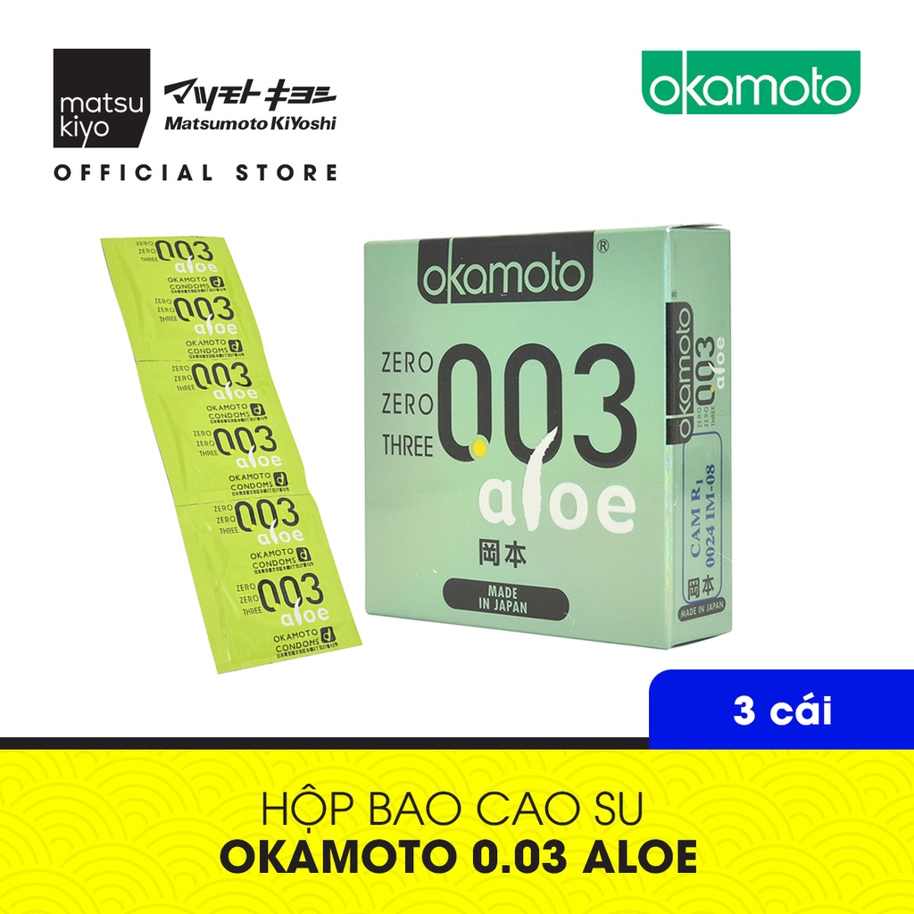 [Mã BMBAU50 giảm 7% đơn 99K] Bao Cao Su Okamoto 0.03 Aloe Tinh Chất Lô Hội 3 Cái - matsukiyo