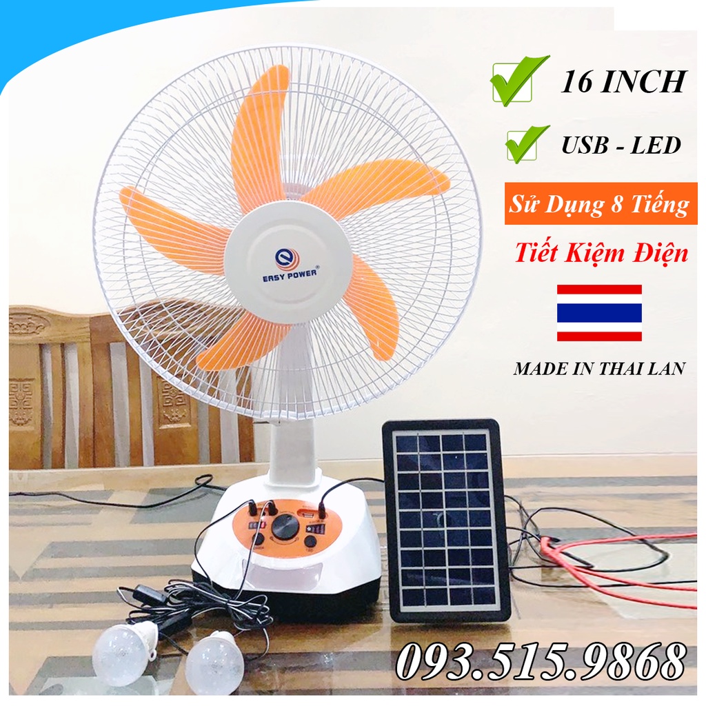 Quạt Sạc Tích Điện Năng Lượng Mặt Trời Hoặc Sạc Điện 220V - Có Đèn LED & USB