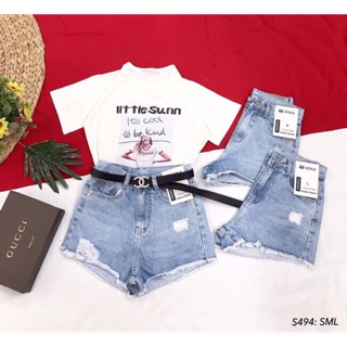 Short jean rách tua lai lưng cao 494