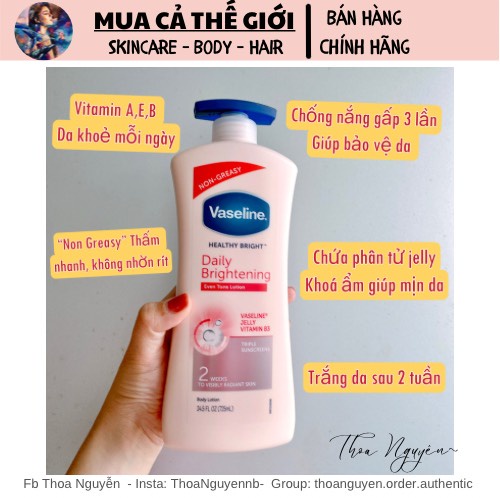Sữa dưỡng thể Vaseline Healthy White UV Lightening body Lotion