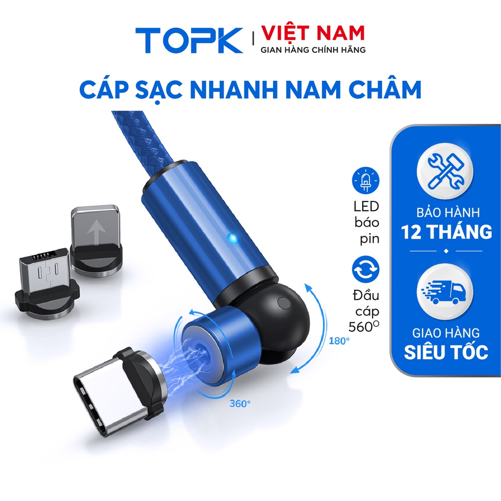 Dây sạc nam châm AM68 Sạc nhanh 3A Dây dù 1m - Hàng bảo hành 12 tháng