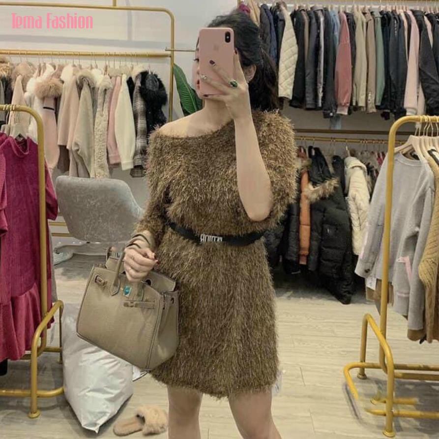 [Mã WARUN27 giảm 12k đơn 99k] Váy Lông Nữ Cổ Tròn TEMA - Váy Nữ Tay Dài Lông Tua Rua Kèm Belt Siêu | BigBuy360 - bigbuy360.vn