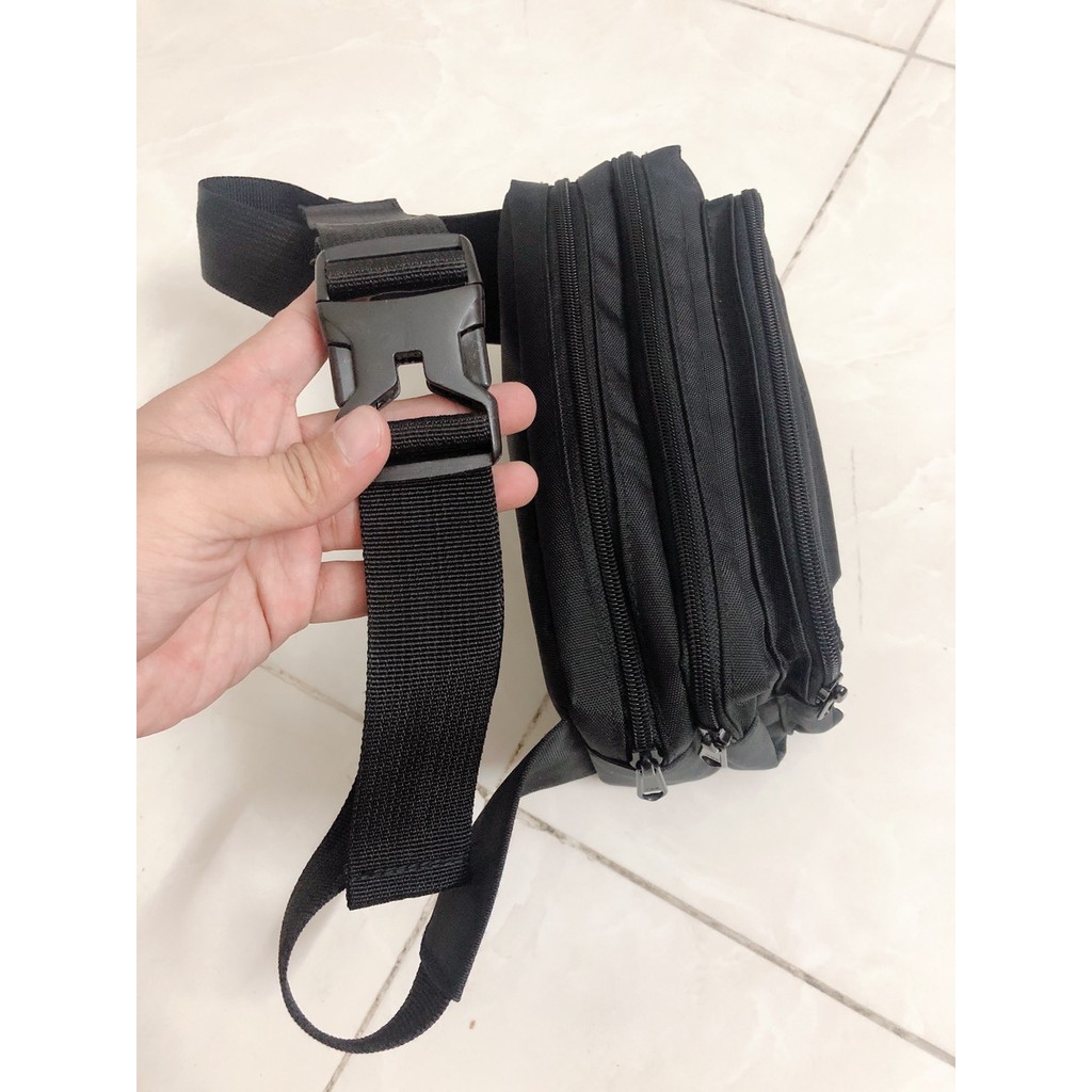 TẶNG VÍ MINI_ Túi đeo chéo nam Túi bao tử đeo hông đeo ngực Full đen chất vải PVC dày dặn chống thấm nước 3 ngăn