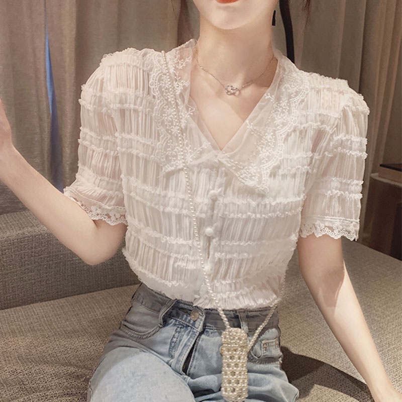 Áo sơ mi voan ngắn tay thời trang mùa hè dành cho nữ 2021