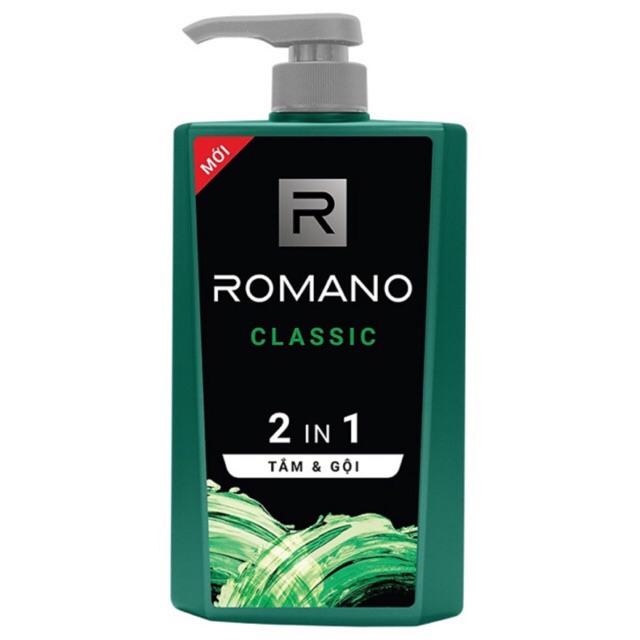 Sữa tắm gội Romano 2in1 chai 650g mẫu mới