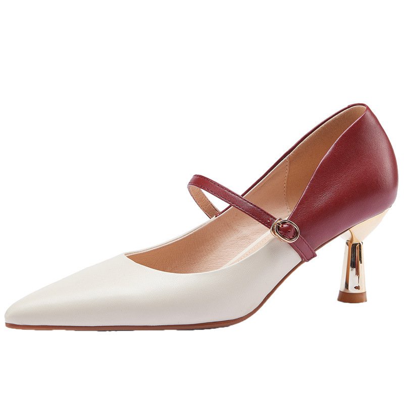 Giày Cao Gót Da Mềm Mũi Nhọn Phong Cách Retro Pháp Thời Trang 2022 Cho Nữ