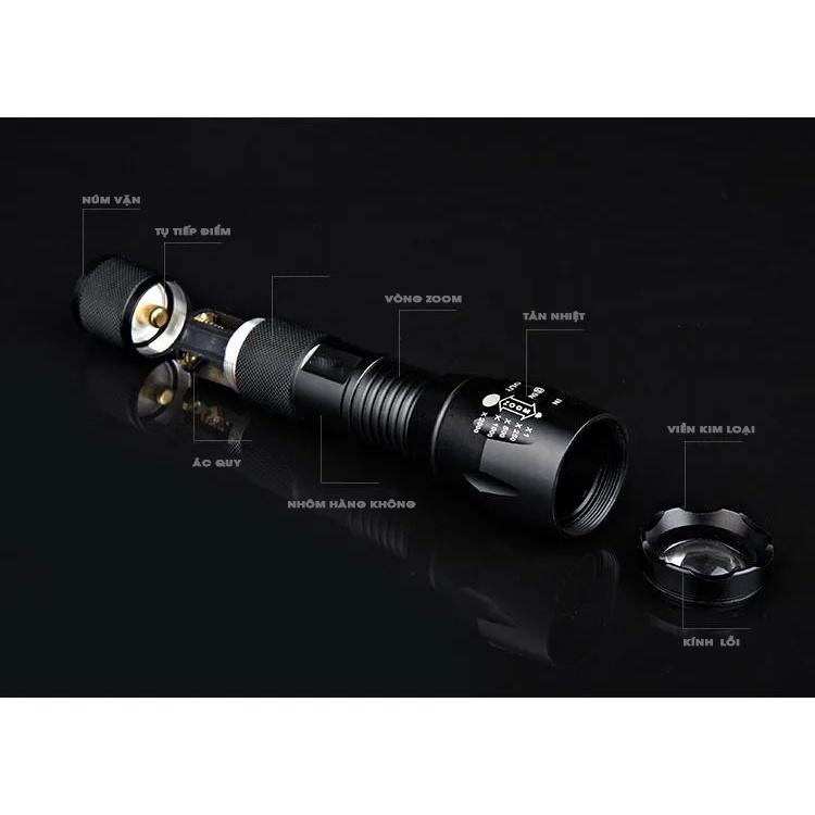 [ Chốt Ngay ] Đèn Pin Siêu Sáng UltraFire Led Cree XML T6 Cao Cấp Hợp Kim Chống Nước Pin Có Thể Sạc Lại Full box[T6]