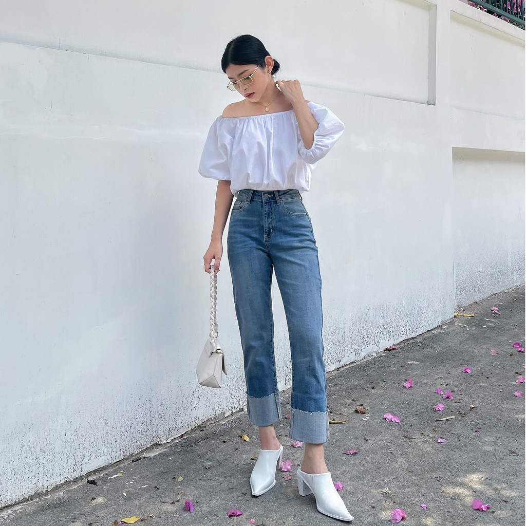 Quần jeans MIEU ống đứng gập lai to - GN13